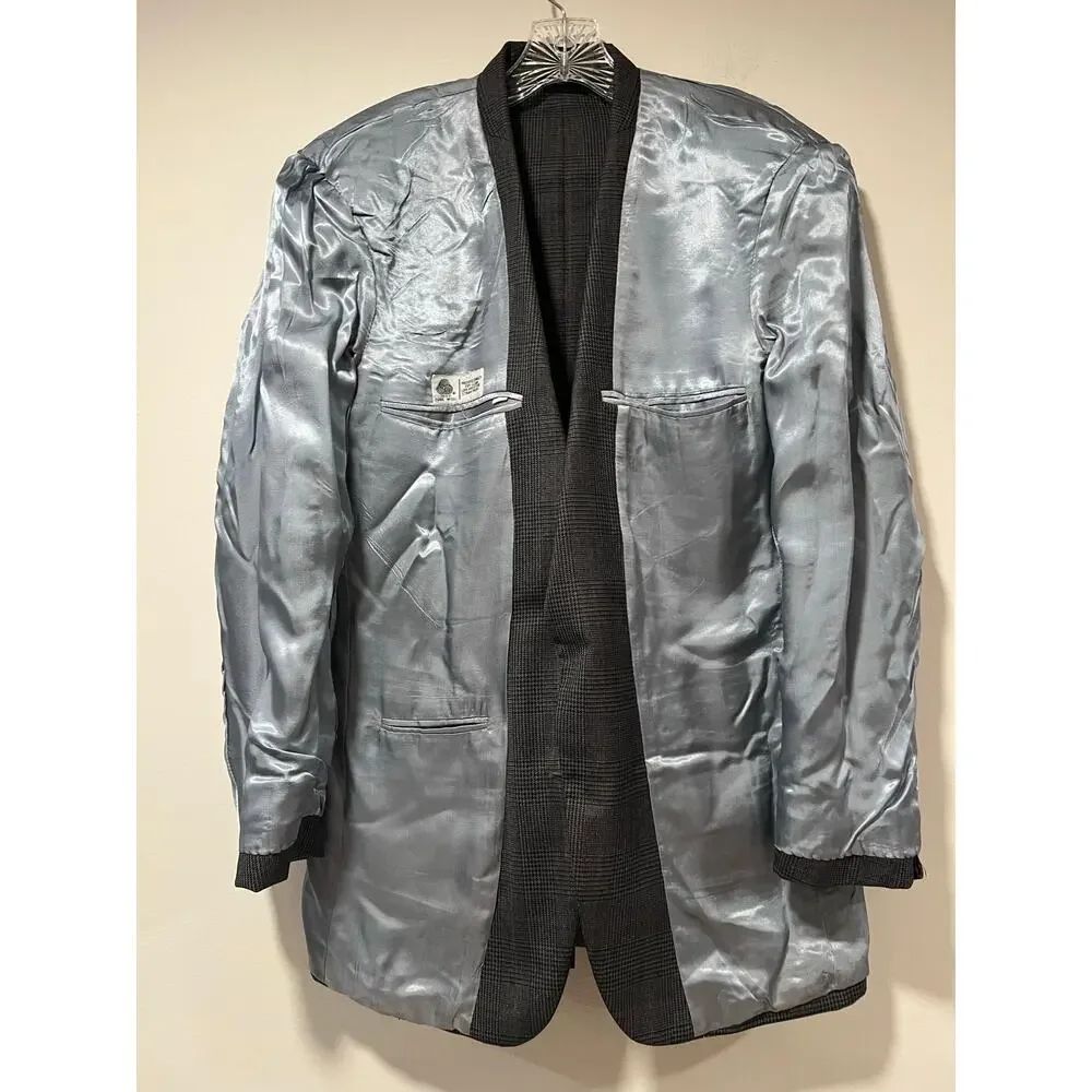 Vintage 100% Wool Sport Coat Suit Jacket Black & Gray Size 39 JL